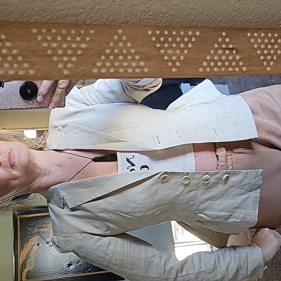 2 STUNNING CECE CROP LINEN BLAZERS blue and natural - Picture 6 of 14